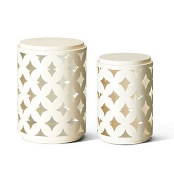 Glitzhome Set Of 2 Modern Industrial Round Side Tables