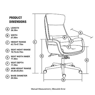Glitzhome Modern Executive Home High-back Office Chair