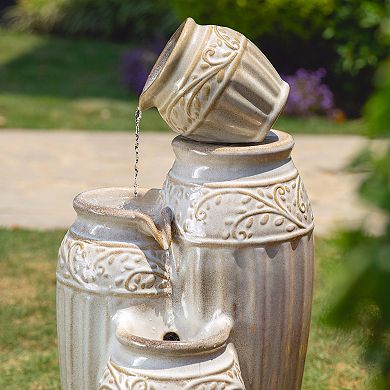 Glitzhome Outdoor Garden Water Fountain With Led Lights And Pump