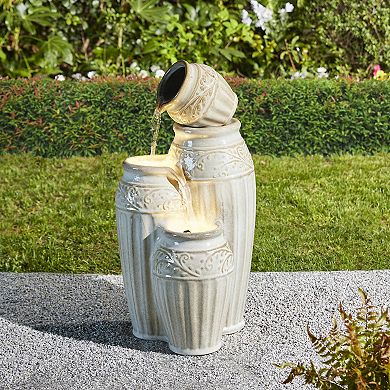 Glitzhome Outdoor Garden Water Fountain With Led Lights And Pump
