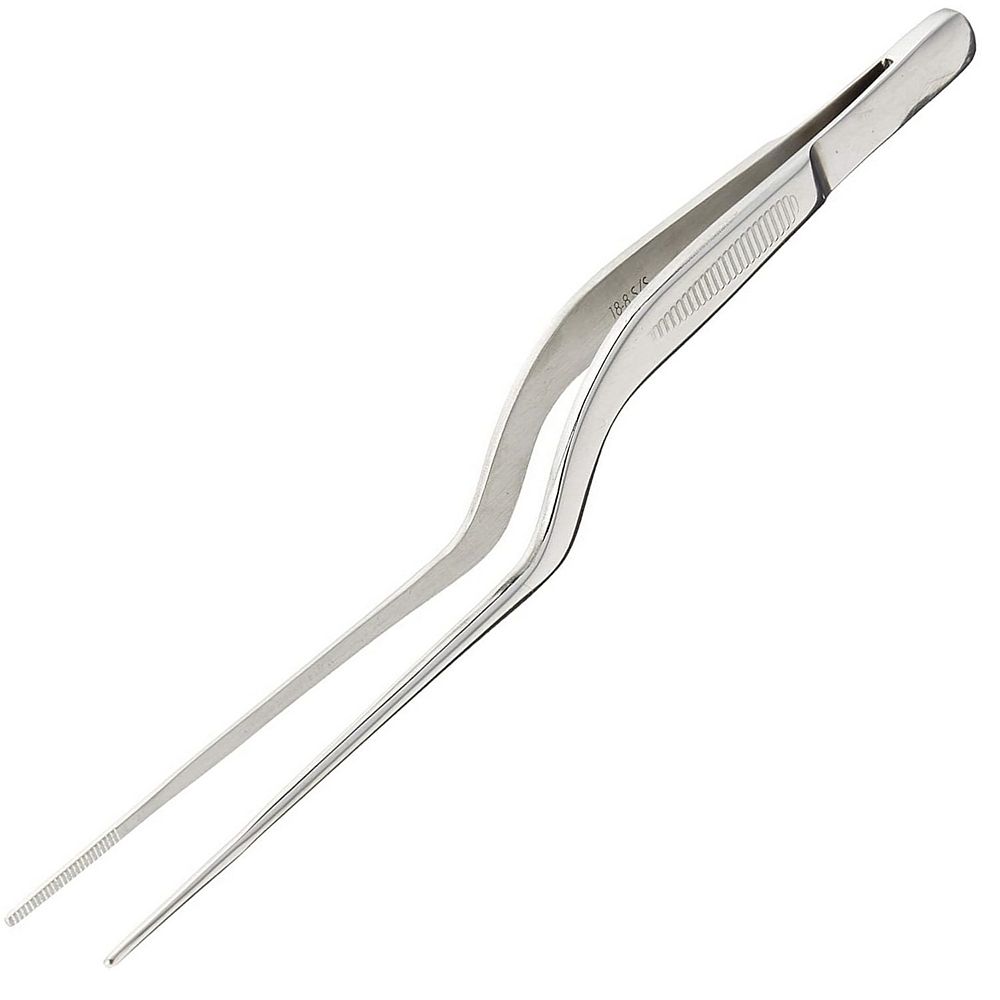 Culinary 18-8 Stainless Steel Chef Plating Tongs Offset Tip 6-1/2 Inch