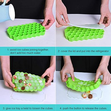 Silicone Ice Cube Trays for Freezer with Lid 37 Grid