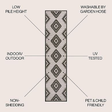 Darcy Traditional Geometric Bold Gingham Indoor/outdoor Runner Rug
