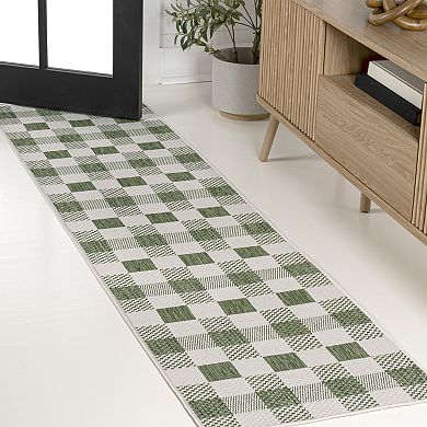Darcy Traditional Geometric Bold Gingham Indoor/outdoor Runner Rug