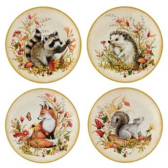 Certified International Woodland Critters 4 pc Salad Plate Set
