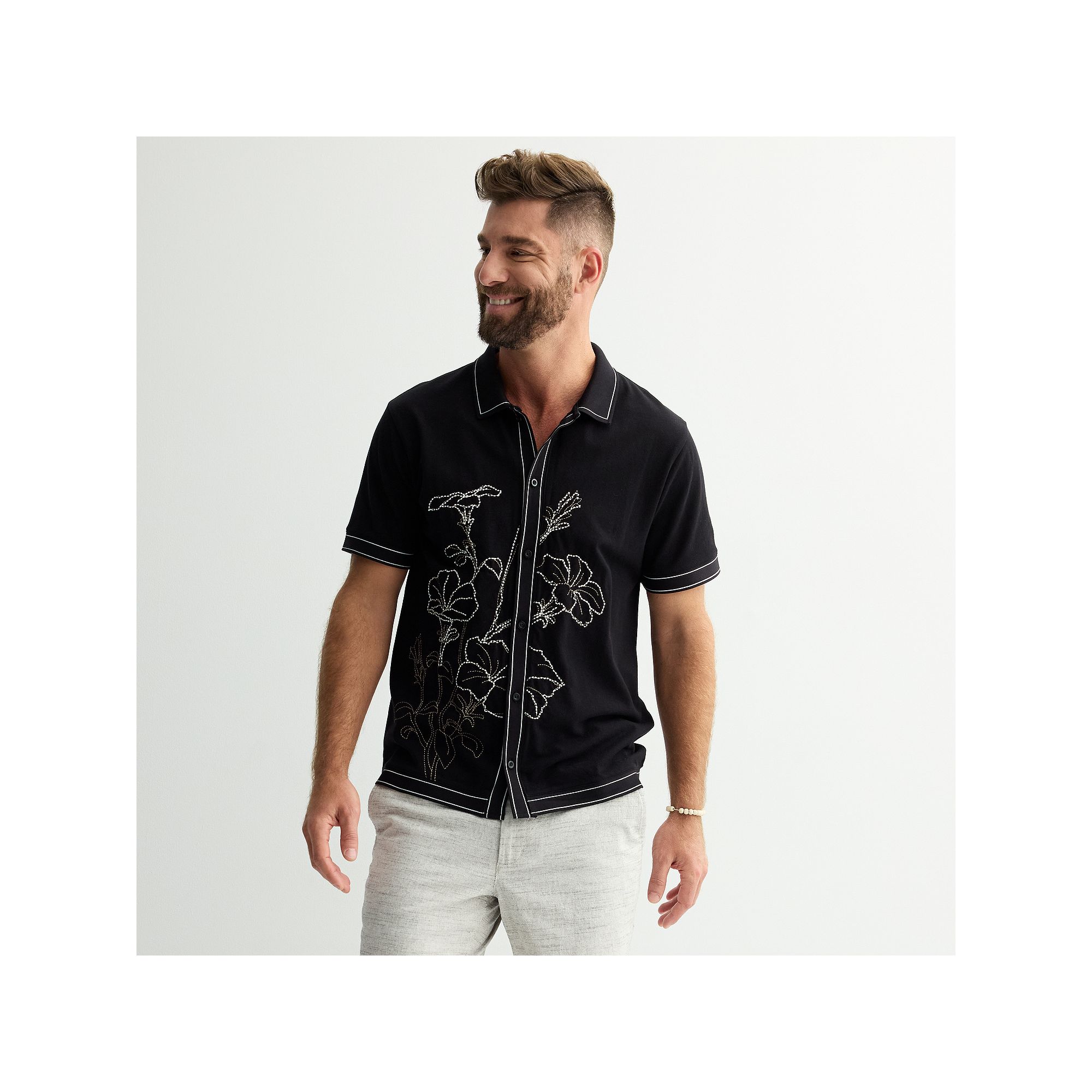 Mens Apt. 9® Embroidered Full Button-Down Knit Polo, Size: Small, Mineral