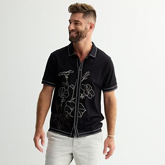 Men's Apt. 9® Embroidered Full Button-Down Knit Polo