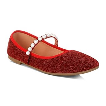 London Rag Corphee Pearl Strap Glitter Women's Ballerinas