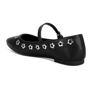 London Rag Floral Eyelet Women's Strapped Ballet Flats