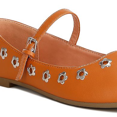 London Rag Floral Eyelet Women's Strapped Ballet Flats