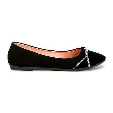 London Rag Rhinestone Faux Leather Women's Ballerinas