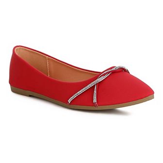 London Rag Rhinestone Faux Leather Women's Ballerinas