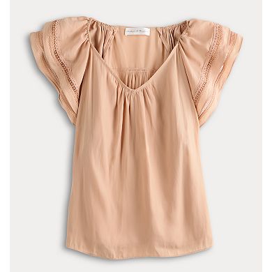 Women's Chelsea & Theodore Ruffle Sleeve Woven Airflow Blouse