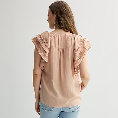 Women's Chelsea & Theodore Ruffle Sleeve Woven Airflow Blouse