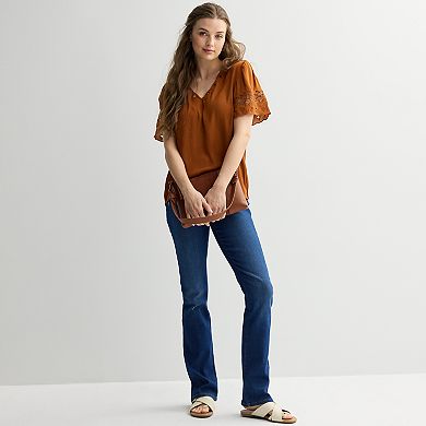 Women's Chelsea & Theodore Short Sleeve V-Neck Eyelet Blouse