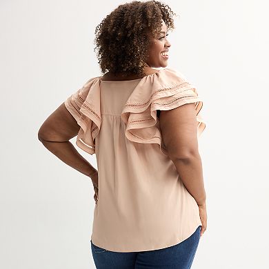 Plus Size Chelsea & Theodore Ruffle Sleeve Blouse