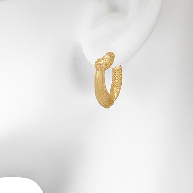 Emberly Gold Tone Textured Knot Hoop Earrings