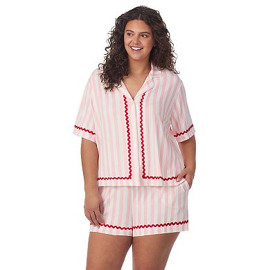 Plus Size Beauty Sleep Social 2-Piece Cozy Notch Pajama Top & Pajama Shorts Set