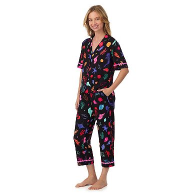 Women's Beauty Sleep Social Cozy Notch Pajama Top & Cropped Pajama Pants Pajama Set