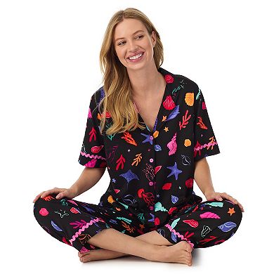 Women's Beauty Sleep Social Cozy Notch Pajama Top & Cropped Pajama Pants Pajama Set