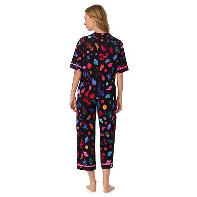 Women's Beauty Sleep Social Cozy Notch Pajama Top & Cropped Pajama Pants Pajama Set
