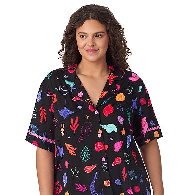 Plus Size Beauty Sleep Social 2-Piece Cozy Notch Pajama Top & Cropped Pajama Pants Set