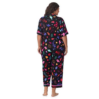 Plus Size Beauty Sleep Social 2-Piece Cozy Notch Pajama Top & Cropped Pajama Pants Set