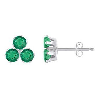 Celebration Gems 10k White Gold Round Lab-Created Gemstone Cluster Stud Earrings
