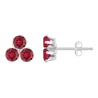 Celebration Gems 10k White Gold Round Lab-Created Gemstone Cluster Stud Earrings