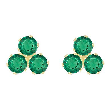 Celebration Gems 10k Gold Round Lab-Created Gemstone Cluster Stud Earrings