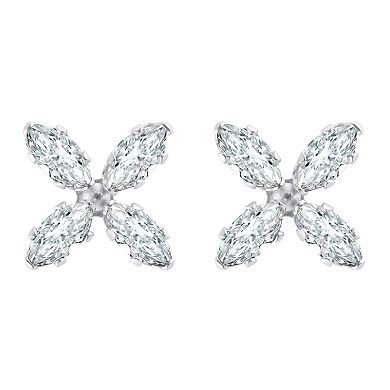 Celebration Gems 10k White Gold Marquise Cubic Zirconia Flower Stud Earrings