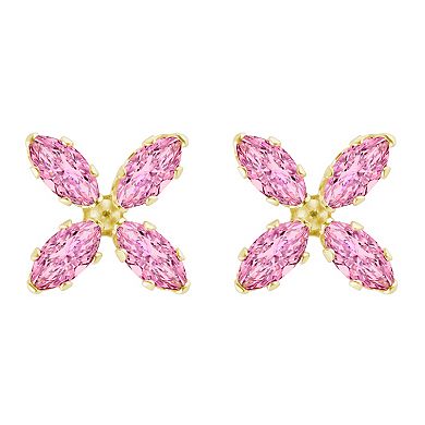 Celebration Gems 10k Gold Marquise Cubic Zirconia Flower Stud Earrings