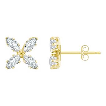 Celebration Gems 10k Gold Marquise Cubic Zirconia Flower Stud Earrings