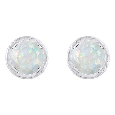 Celebration Gems 10k White Gold 5 mm Round Lab-Created Gemstone Martini Rope Stud Earrings