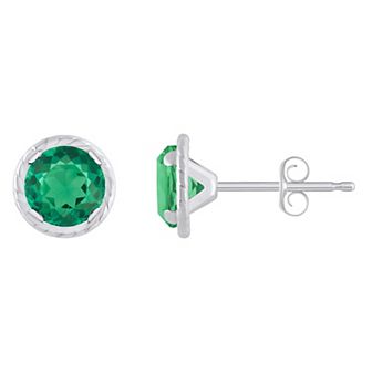 Celebration Gems 10k White Gold 5 mm Round Lab-Created Gemstone Martini Rope Stud Earrings