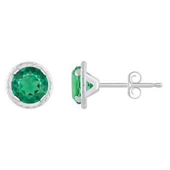 Celebration Gems 10k White Gold 5 mm Round Lab-Created Gemstone Martini Rope Stud Earrings