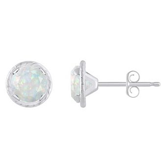 Celebration Gems 10k White Gold 5 mm Round Lab-Created Gemstone Martini Rope Stud Earrings