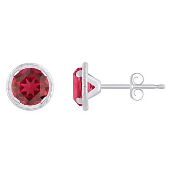 Celebration Gems 10k White Gold 5 mm Round Lab-Created Gemstone Martini Rope Stud Earrings