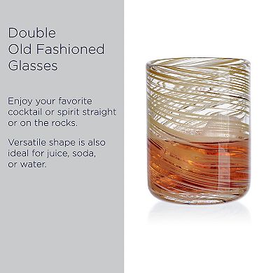 Mikasa Color Swirl 4 pc Honey Double Old Fashioned Glass Set