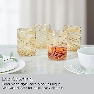 Mikasa Color Swirl 4 pc Honey Double Old Fashioned Glass Set