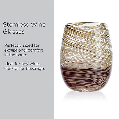Mikasa Color Swirl Honey 4 pc Stemless Wine Glass Set