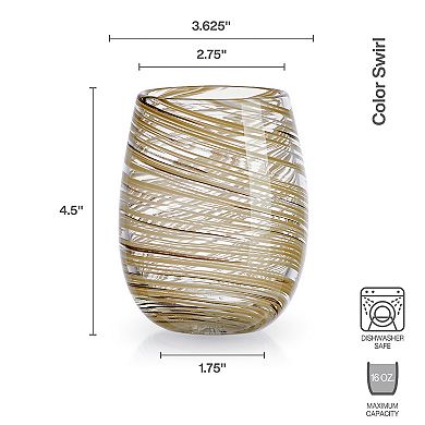 Mikasa Color Swirl Honey 4 pc Stemless Wine Glass Set