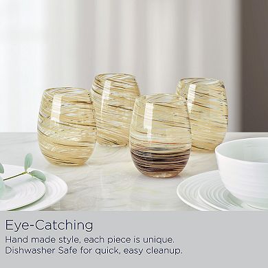 Mikasa Color Swirl Honey 4 pc Stemless Wine Glass Set