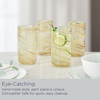 Mikasa Color Swirl Honey 4 pc Highball Glass Set