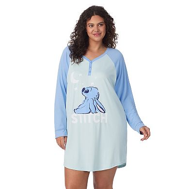 Disney's Lilo & Stitch Plus Size Long Sleeve Henley Sleepshirt