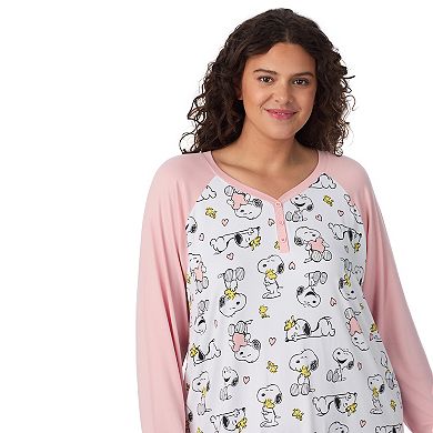 Plus Size Peanuts Snoopy & Woodstock Long Sleeve Henley Sleepshirt