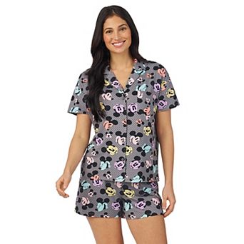 Disney's Mickey Mouse Women's Cozy Short Sleeve Notch Pajama Top & Pajama Shorts Set