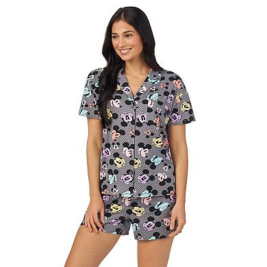 Disney's Mickey Mouse Women's Cozy Short Sleeve Notch Pajama Top & Pajama Shorts Set