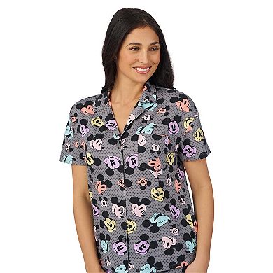 Disney's Mickey Mouse Women's Cozy Short Sleeve Notch Pajama Top & Pajama Shorts Set