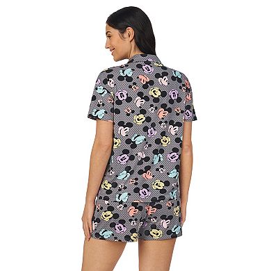 Disney's Mickey Mouse Women's Cozy Short Sleeve Notch Pajama Top & Pajama Shorts Set